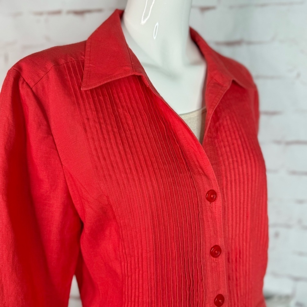JONES NY 14P Petite Reddish Orange 100% Linen Pin Tuck Design Blazer Jacket - Picture 2 of 11